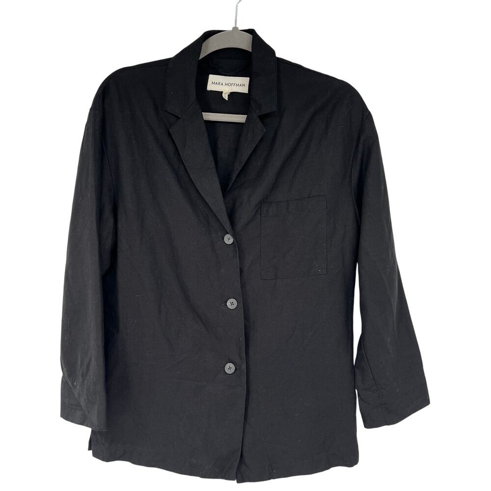 Mara Hoffman Eleanor Top Shirt Blazer Womens Sz XS Black Linen Blend Workwear